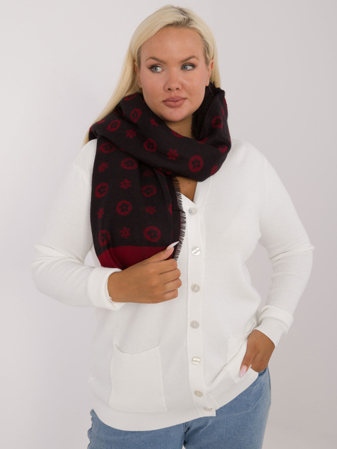 Hurt Czarno-bordowy duży szal damski we wzory