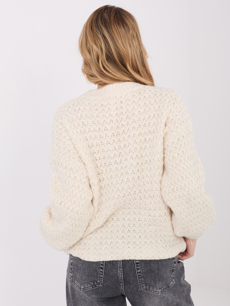 Ecru damski sweter z bufiastym rękawem