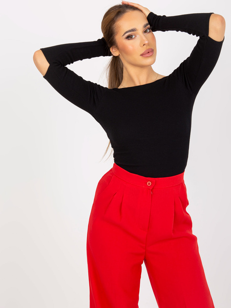 Hurt Czarna dopasowana bluzka basic w prążki RUE PARIS