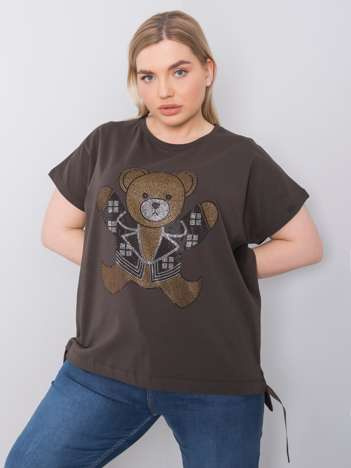 Ciemna khaki bluzka plus size z aplikacją Marlene