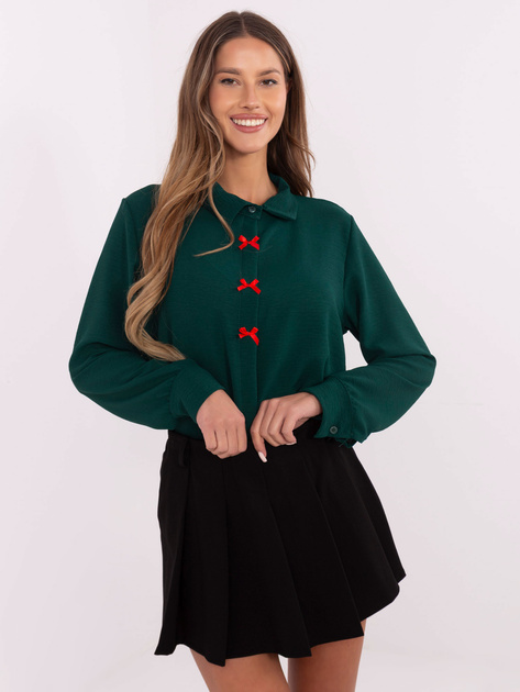 Hurt Ciemnozielona wizytowa koszula z kokardkami