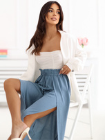 Ciemnoniebieskie spodnie wide leg z rozcięciami