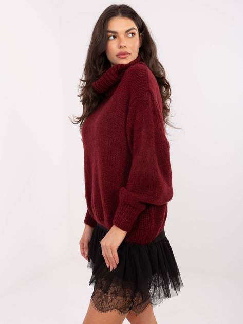 Bordowy damski sweter w jednolitym kolorze