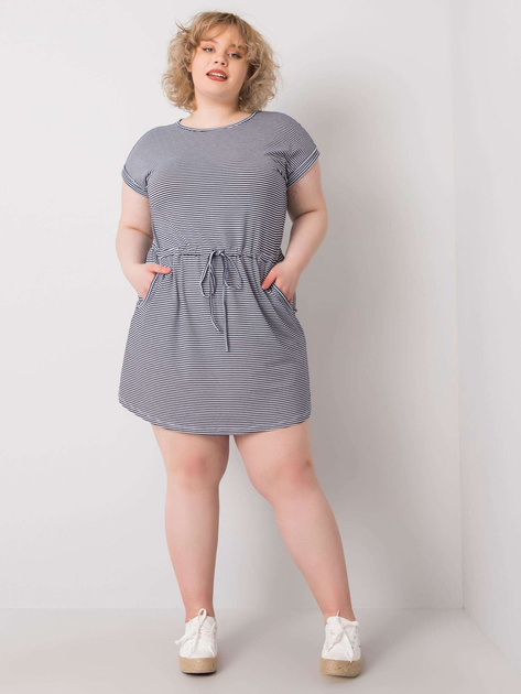 Granatowo-biała sukienka mini plus size w paski Sariyah