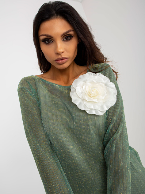 Hurt Jasnozielono-beżowa dwuczęściowa bluzka wizytowa z broszką