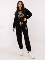 Hurt Czarny dresowy komplet damski z naszywką misia