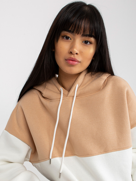 Hurt Beżowo-ecru dresowa bluza basic z kapturem RUE PARIS