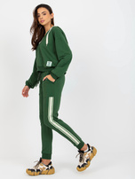 Hurt Ciemnozielony damski komplet casualowy z dekoltem w serek