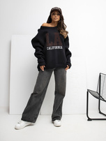 Czarna damska bluza oversize z naszywką RUE PARIS 