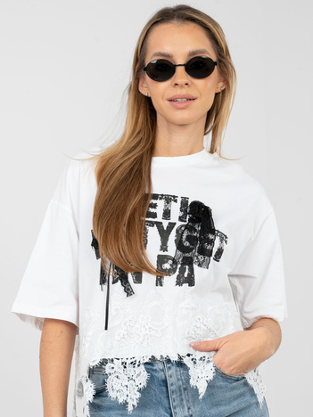 Biała bawełniana bluzka z napisami