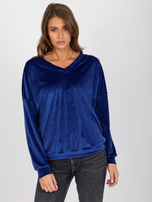 Hurt Kobaltowa welurowa bluza bez kaptura z dekoltem w serek