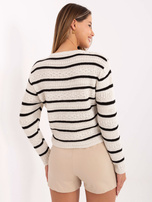 Ecru-czarny damski sweter w paski RUE PARIS