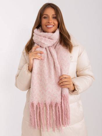 Hurt Light pink-white patterned scarf with fringes.