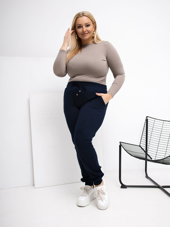 Granatowe dresowe spodnie plus size z wiązaniem