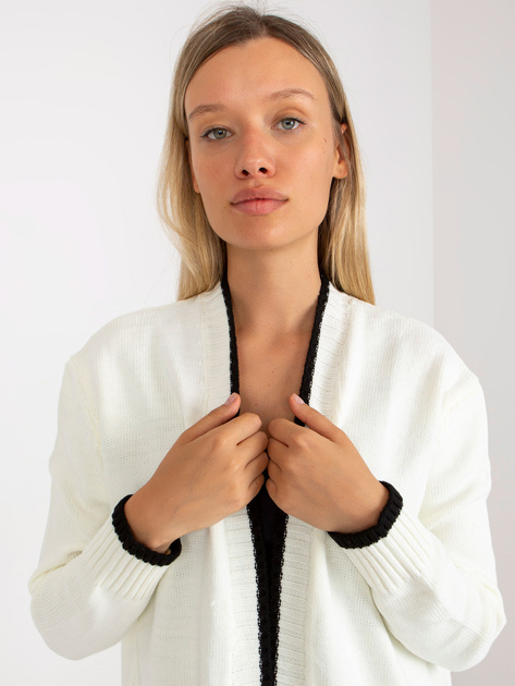 Hurt Ecru-czarny damski kardigan z kieszeniami RUE PARIS