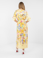 Jasnożółta rozkloszowana sukienka z printem