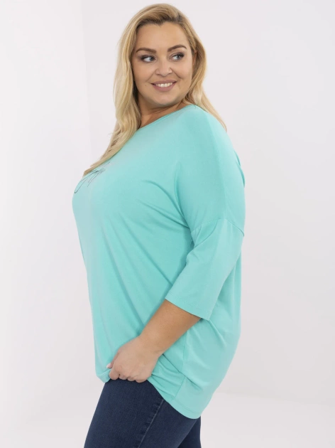 Turkusowa damska bluzka plus size z napisem