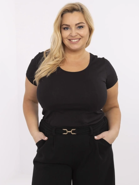 Czarny t-shirt plus size z okrągłym dekoltem RUE PARIS 