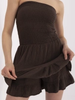 Brown muslin women's jumpsuit with shorts.
