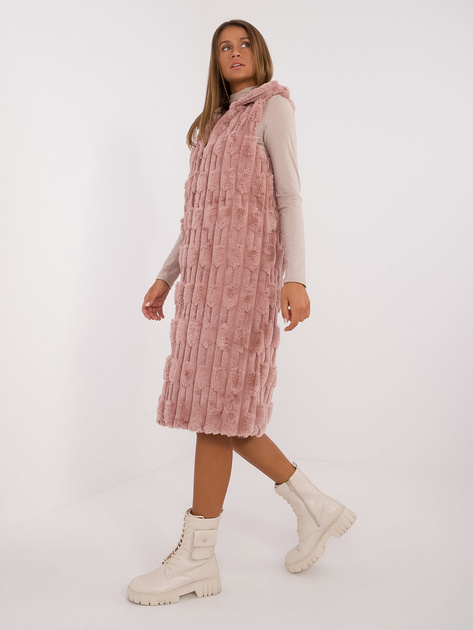 Hurt Brudnoróżowa długa kamizelka futrzana z kapturem