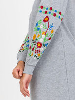 Hurt Szara melanżowa sukienka dresowa z haftem na rękawach RUE PARIS