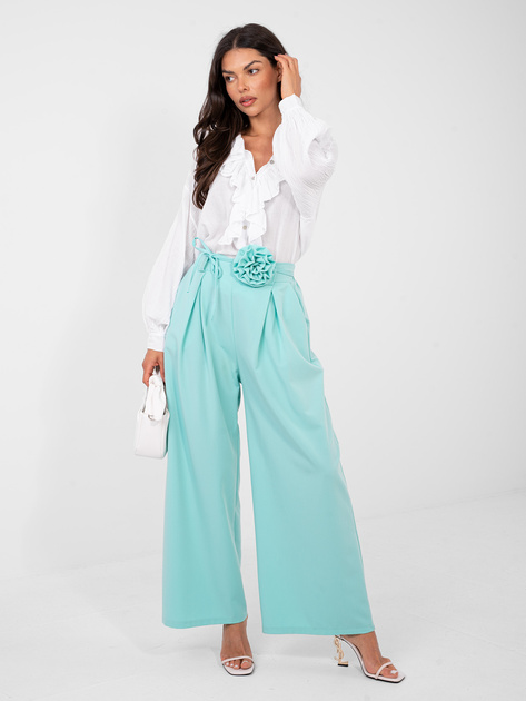 Miętowe garniturowe spodnie z zakładkami RUE PARIS