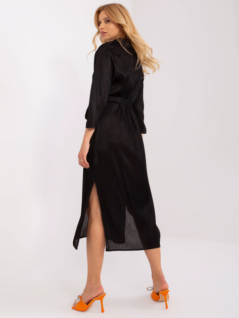 Hurt Czarna prosta sukienka koktajlowa w prążek