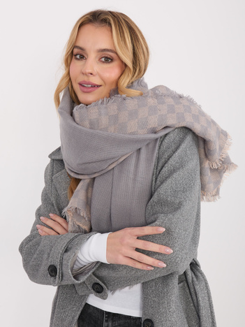 Szaro-jasnoróżowy damski szal z wełną