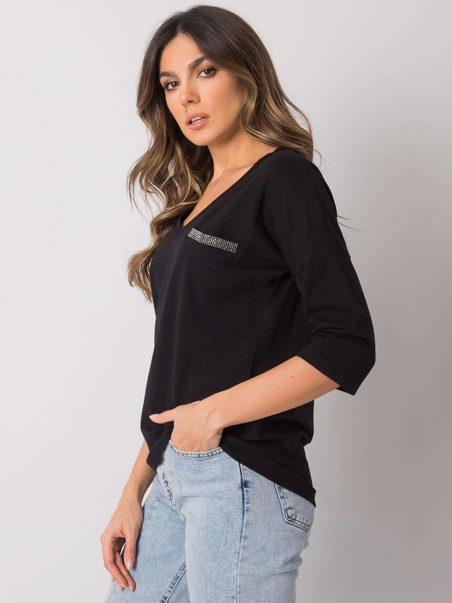 Großhandel Schwarze Bluse mit langen Ärmeln RUE PARIS