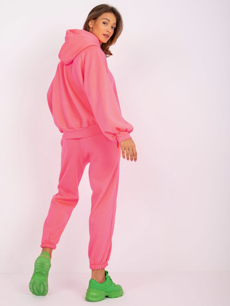 Fluo różowy damski komplet dresowy z kapturem Liana