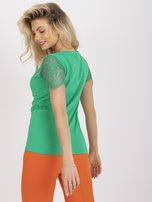 Zielona bluzka na co dzień z koronkowymi rękawami RUE PARIS