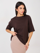 Czekoladowy t-shirt basic z bawełny RUE PARIS 