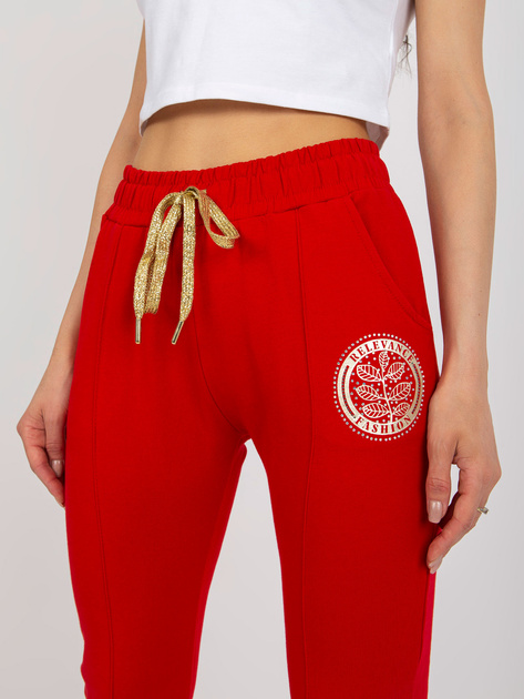 Hurtownia Czerwone damskie spodnie dresowe z nadrukiem