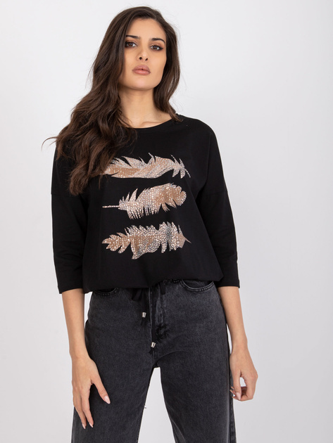 Czarna bluzka z bawełny ze ściągaczem Anisa