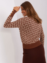 Hurt Brązowo-beżowy sweter damski klasyczny z okrągłym dekoltem