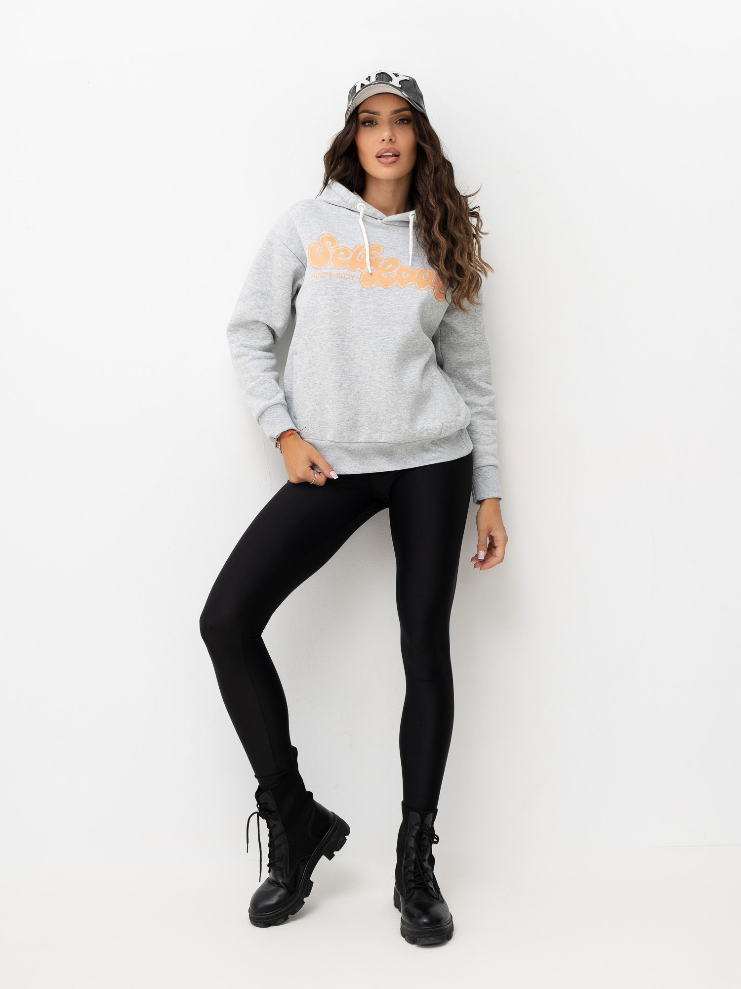 Jasnoszara bluza oversize z ociepleniem URBAN SURFACE 