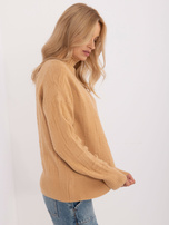 Hurt Camelowy sweter z golfem o kroju oversize