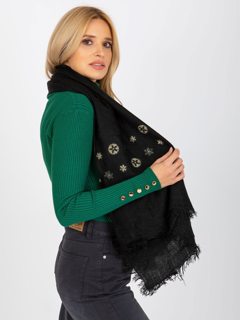 Hurt czarny damski szal we wzory