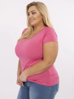 Ciemnoróżowy damski t-shirt basic plus size z bawełny