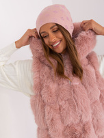 Hurt Różowa damska czapka zimowa z aplikacją