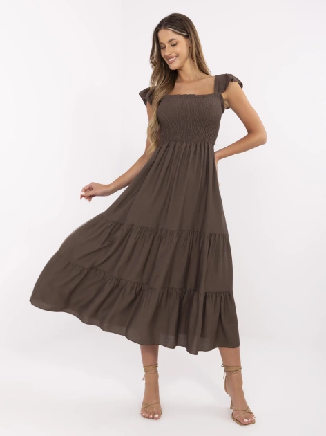 Brązowa rozkloszowana sukienka na lato
