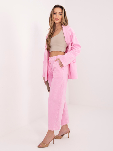 Pastelowe różowe sztruksowe spodnie z nogawką 7/8 RUE PARIS