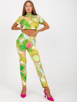 Hurtownia Jasnozielony dopasowany komplet casualowy z printami