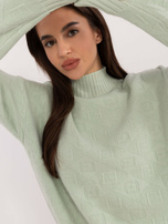 Hurt Jasnomiętowy wzorzysty sweter z półgolfem