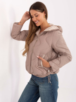 Ciemnobeżowa przejściowa kurtka ze ściągaczami