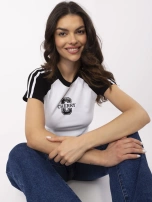 Biało-czarny krótki t-shirt z cekinami