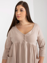 Hurt Beżowa sukienka plus size basic z kieszeniami