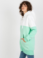 Hurt Ecru-Mint long basic hoodie sweatshirt with a hood.