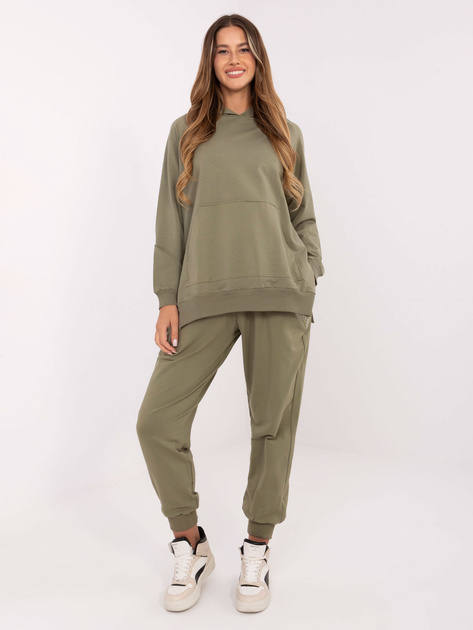 Khaki dresowa bluza kangurka z rozcięciami