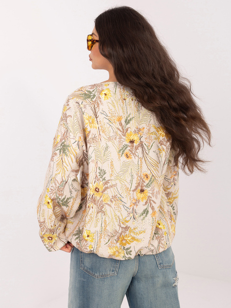 Żółta balonowa kurtka z nadrukiem w kwiaty